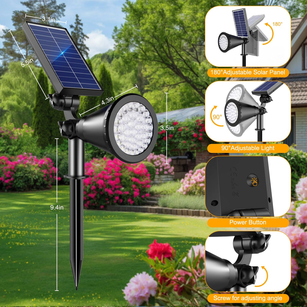 APOMAO oversized 1.5W solar panel charges faster for longer dusk-to-dawn use.