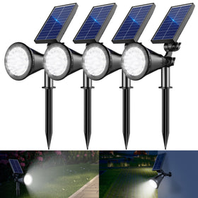 APOMAO solar spot light assembly enabling easy ground stake installation.