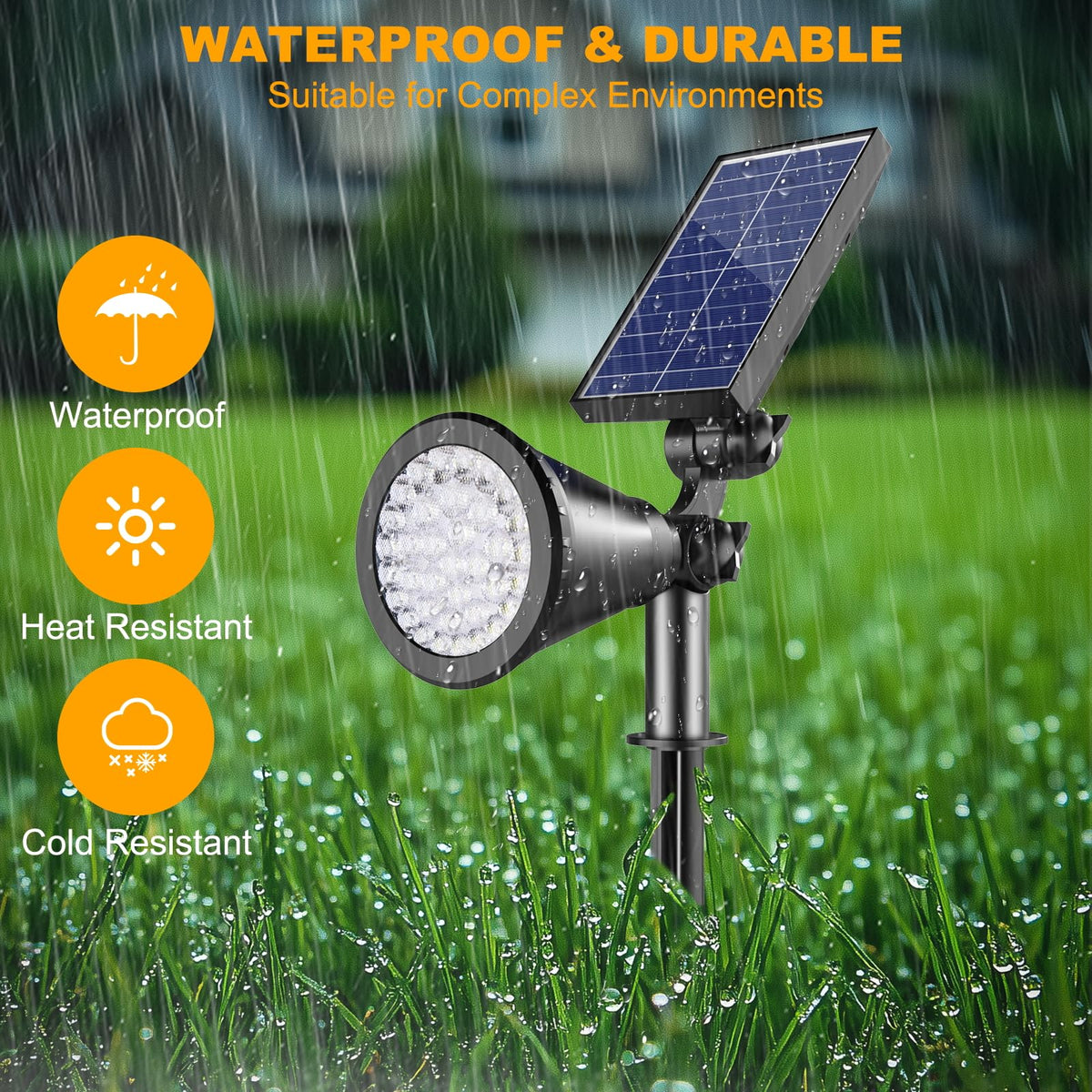 APOMAO Solar Spot Light installs on wall or stake in ground for versatile mounting.