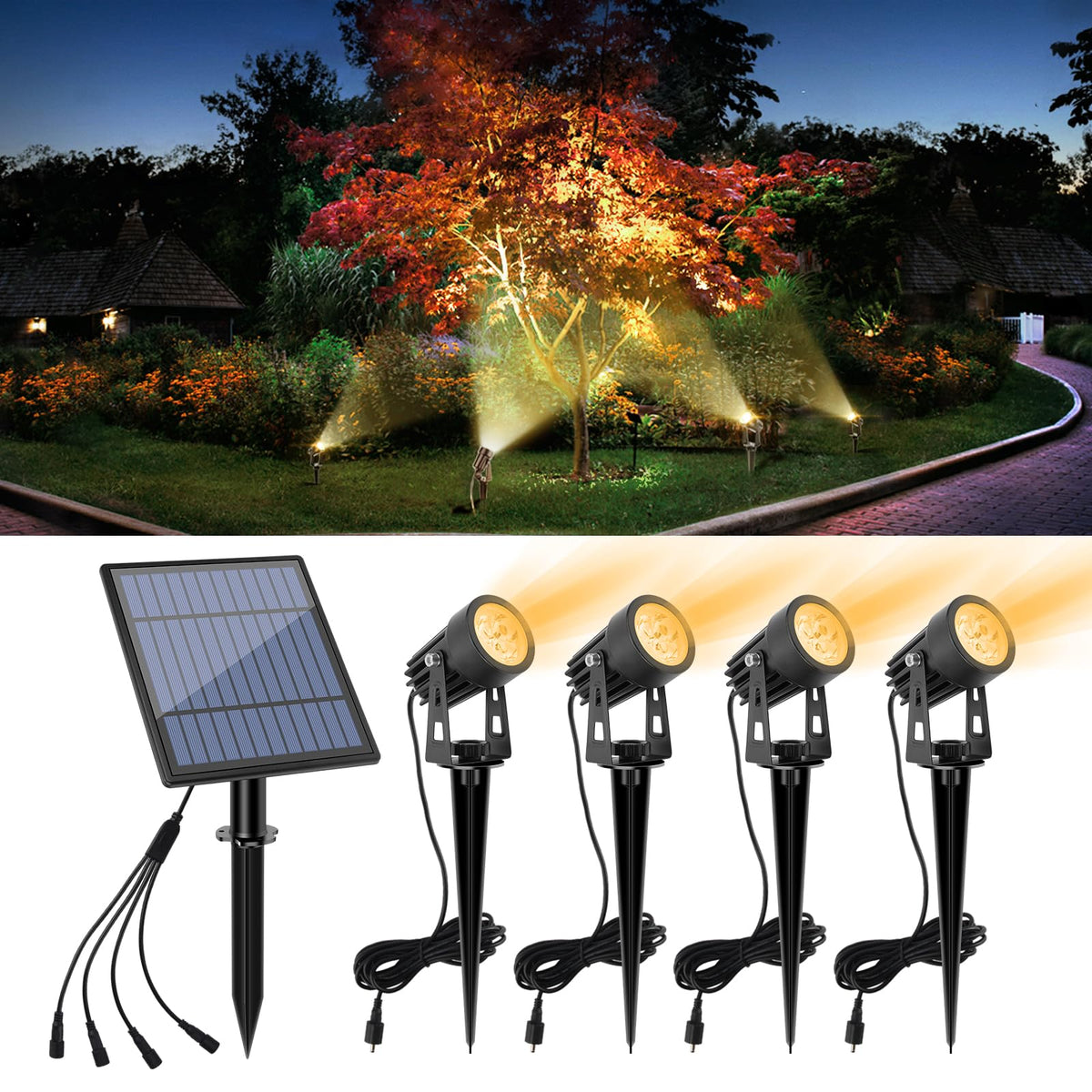 APONUO metal solar spotlights outdoor with panel assembly for easy installation.