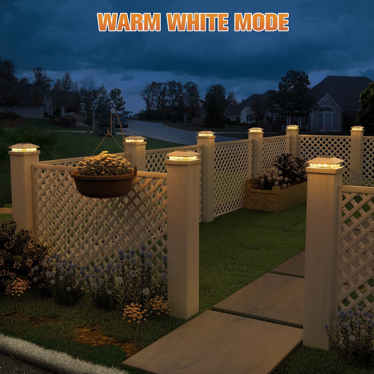No-wire installation for easy setup on fence posts and deck rails.