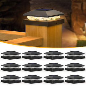 APONUO solar post cap light on 4x4 posts provides soft warm illumination for outdoor spaces.