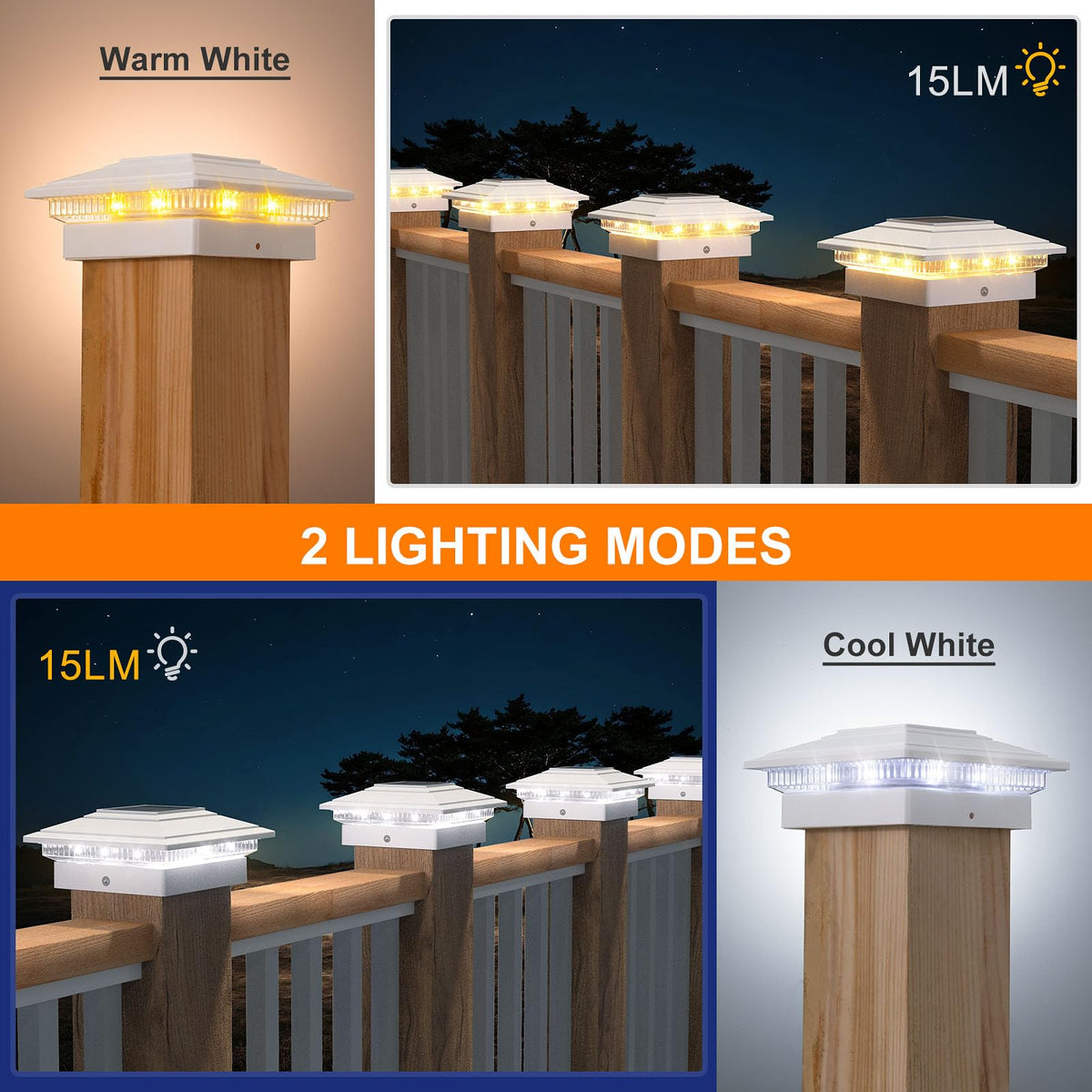 APONUO solar post cap light for 4x4 vinyl posts adds curb appeal at night.