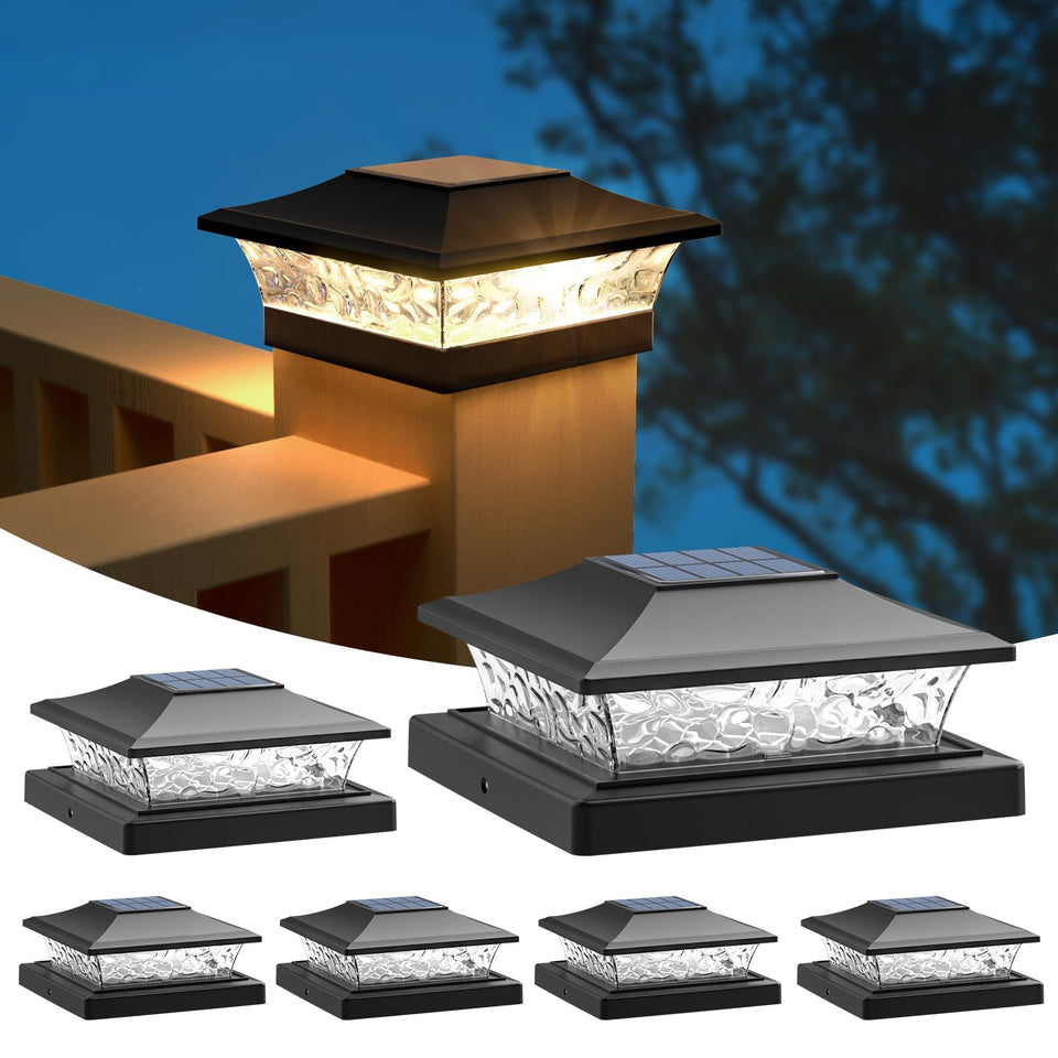 APONOUO solar post cap light for 4x4 wood posts illuminates walkways at dusk