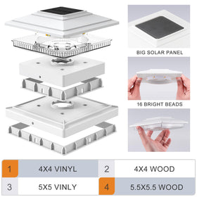 APONUO solar post cap light for 6x6 vinyl posts enhances nighttime safety.