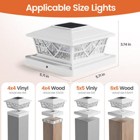 APONUO cool white solar post cap light on a 4x4 fence post for modern look.
