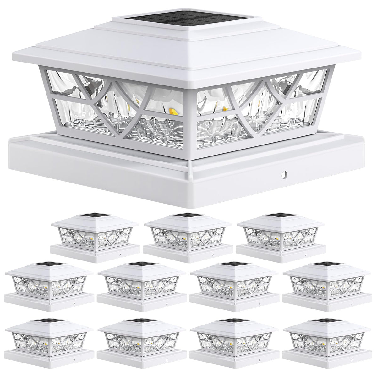 APONUO warm white solar post cap light on a 4x4 fence post for cozy evenings.