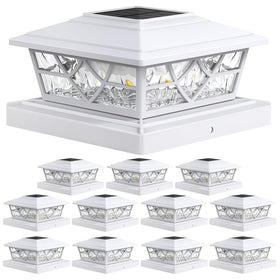 APONUO warm white solar post cap light on a 4x4 fence post for cozy evenings.