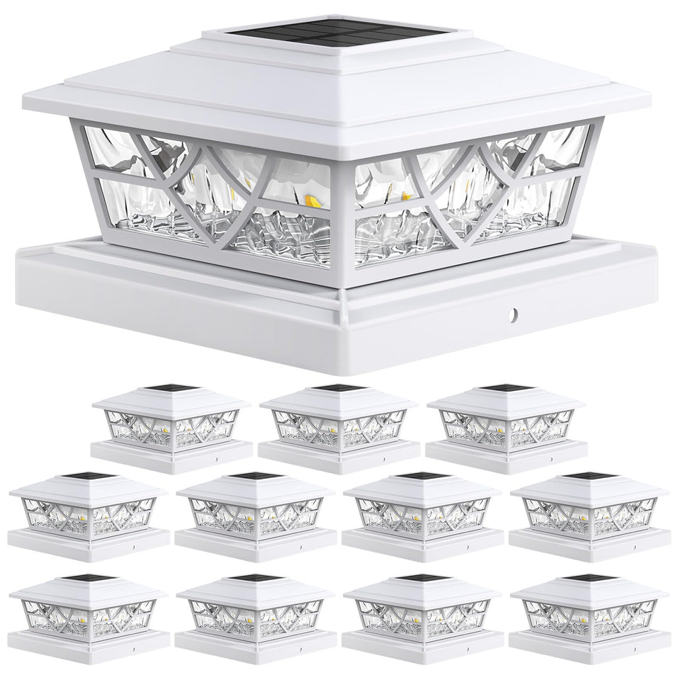 APONUO warm white solar post cap light on a 4x4 fence post for cozy evenings.