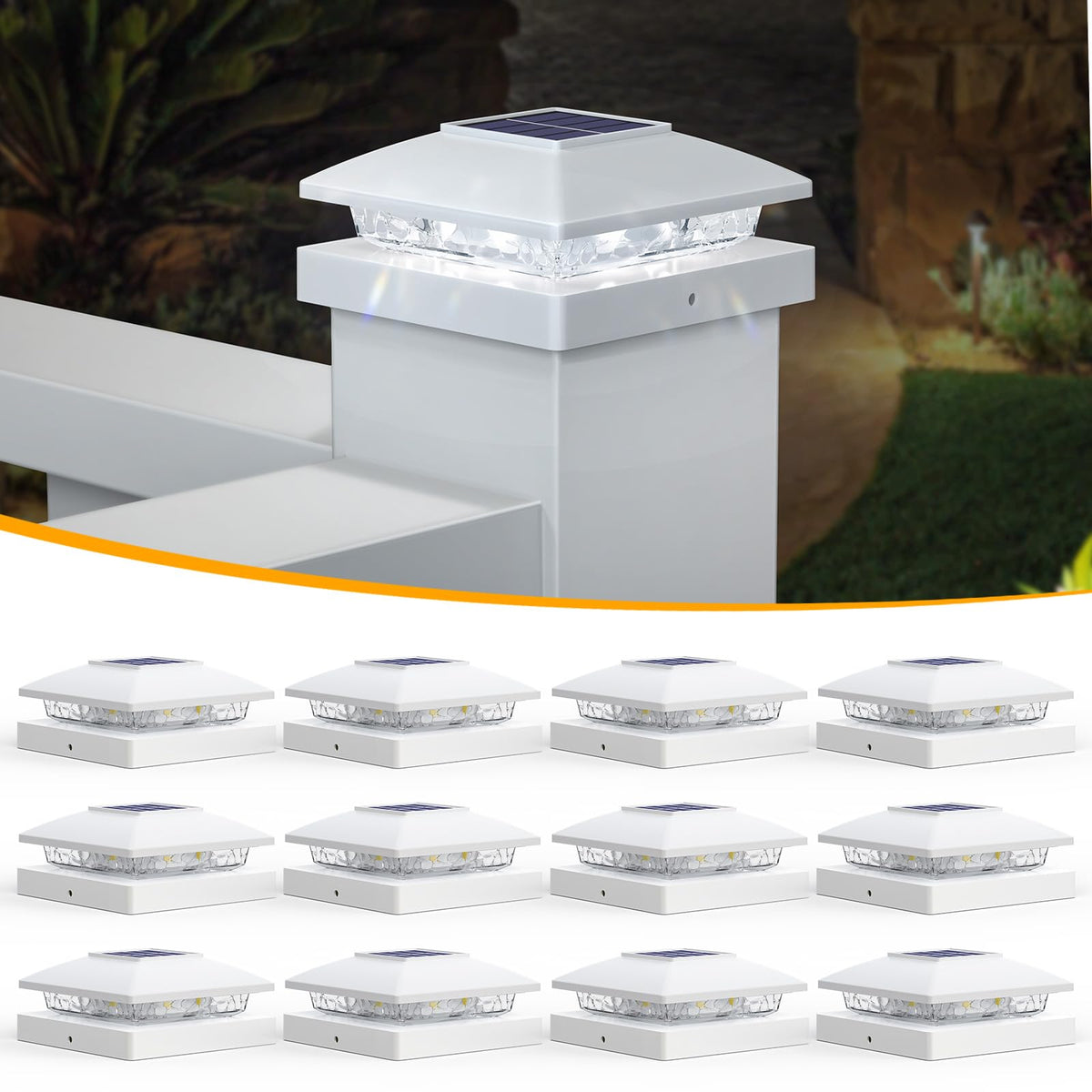 APONUO solar post cap lights fit 4x4 and 5x5 posts with wire-free installation.