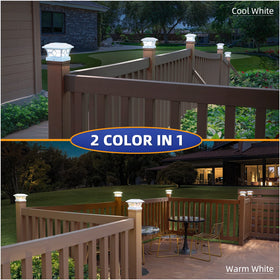 APONUO solar post cap lights with larger design for broader glow along a fence.