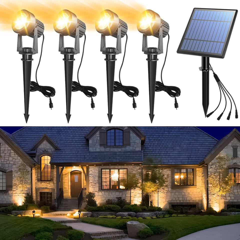 APONUO solar spot light lighting a garden path at dusk
