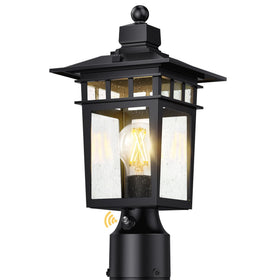 APOTO dusk-to-dawn outdoor post light in black for automatic night lighting.