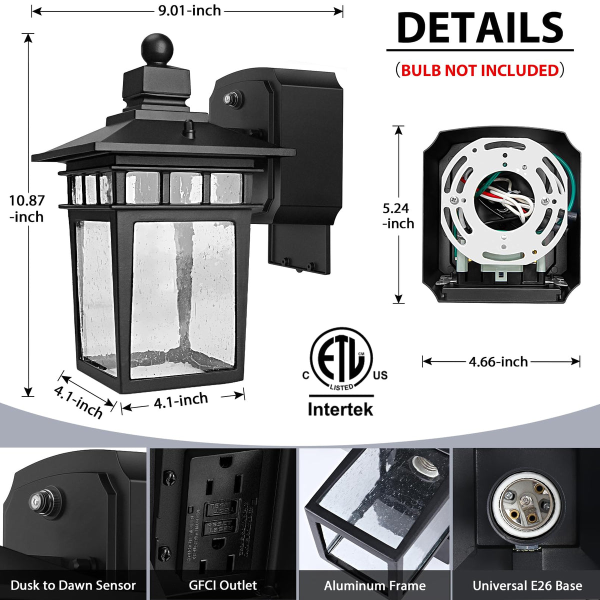 APOTO ETL-listed outdoor light ensuring safe, compliant use.