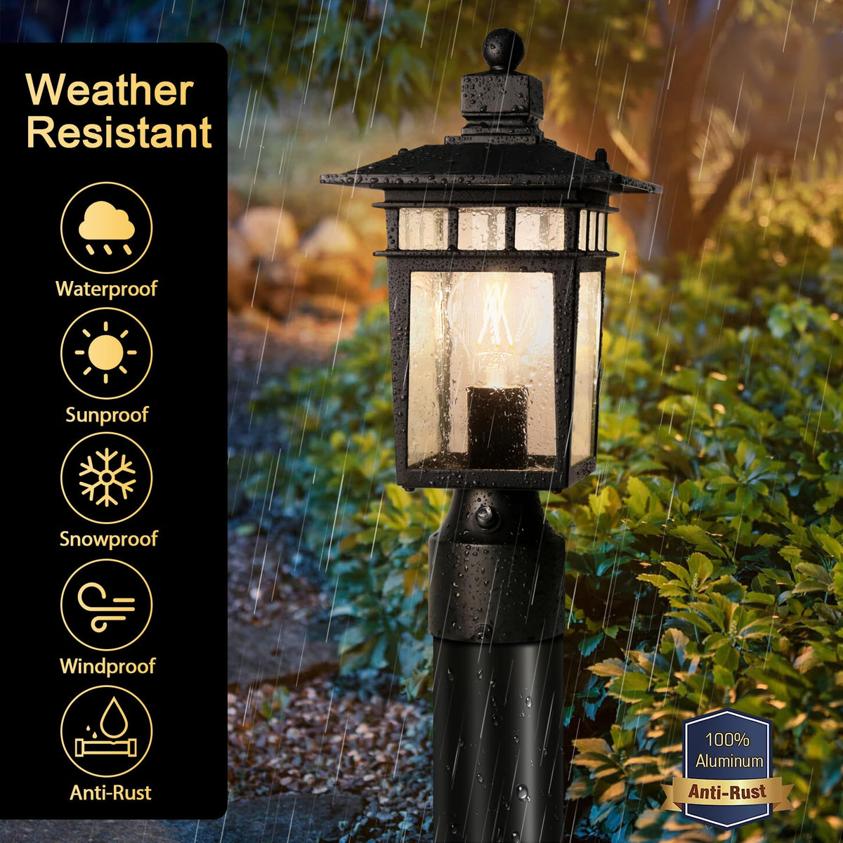 APOTO pier-mount post light fits a 3" base for versatile mounting.