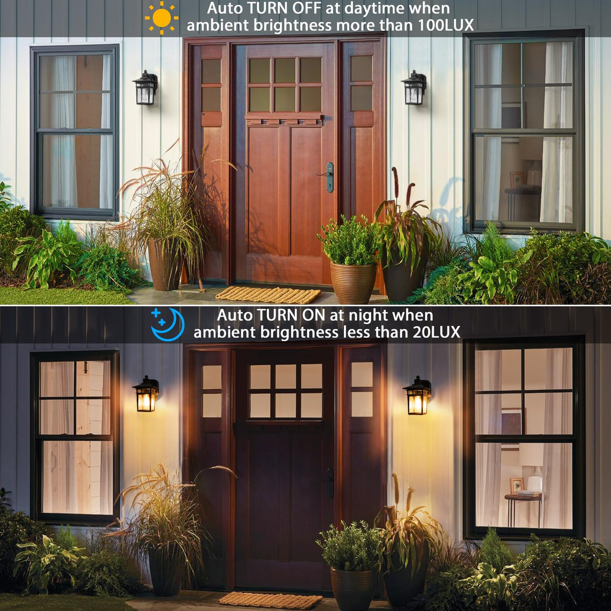 APOTO waterproof wall sconce protecting entryway lighting in rain.