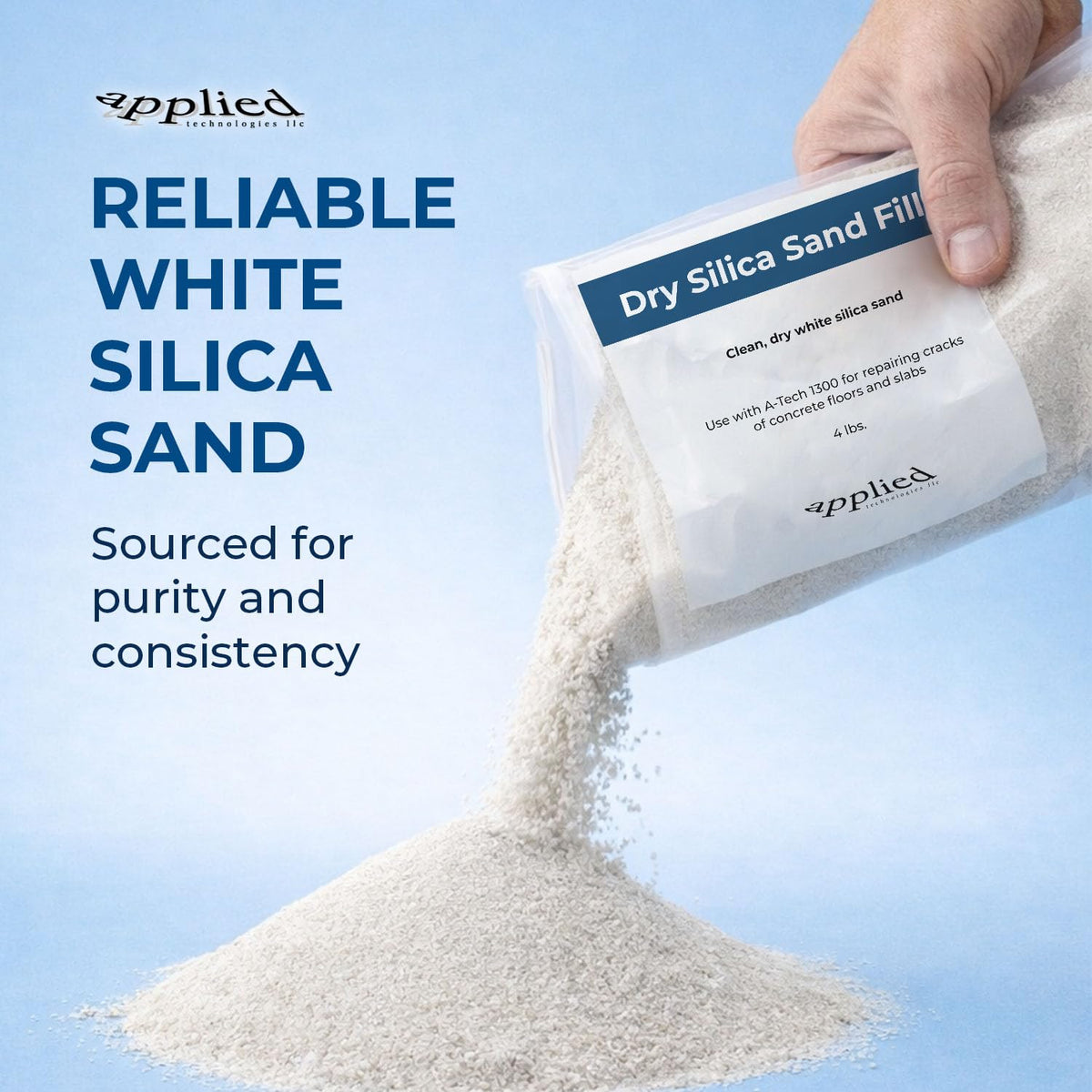 Applied Technologies dry silica sand filler packaging illustrating practical storage for ongoing projects.