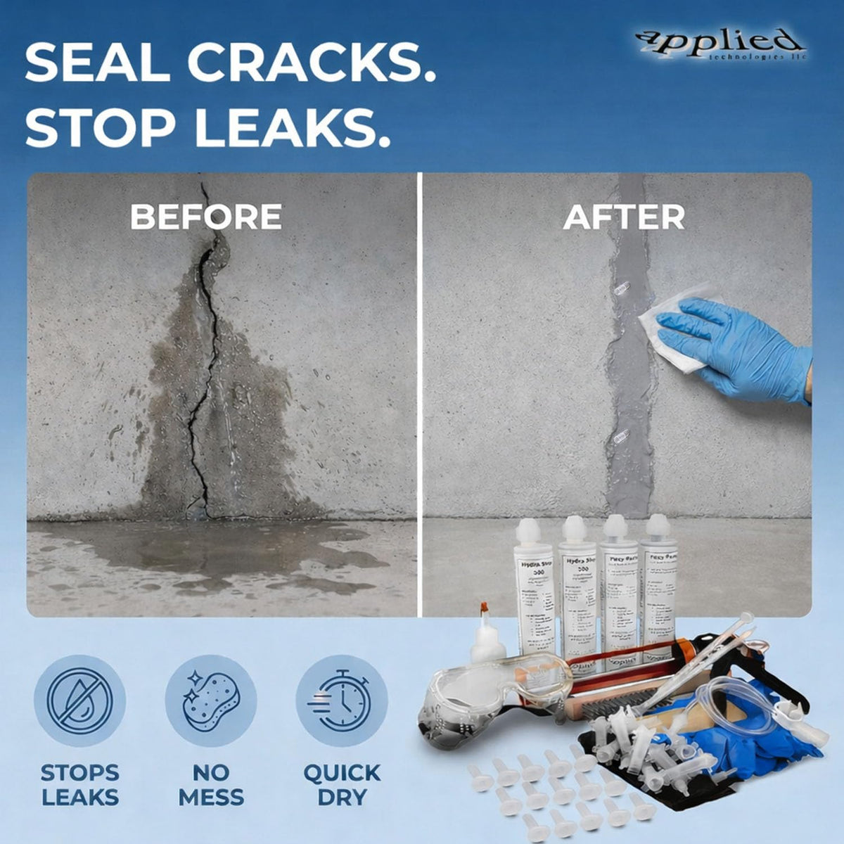 Applied Technologies Hydra Stop 300 foam seals cracks.