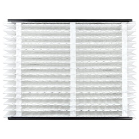 Aprilaire 110 MERV 11 filter media closeup shows pleated filtration fibers.
