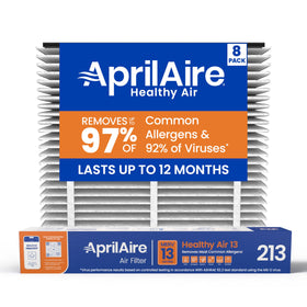 Aprilaire 213 filter packaging shows genuine USA-made replacement for compatible purifiers