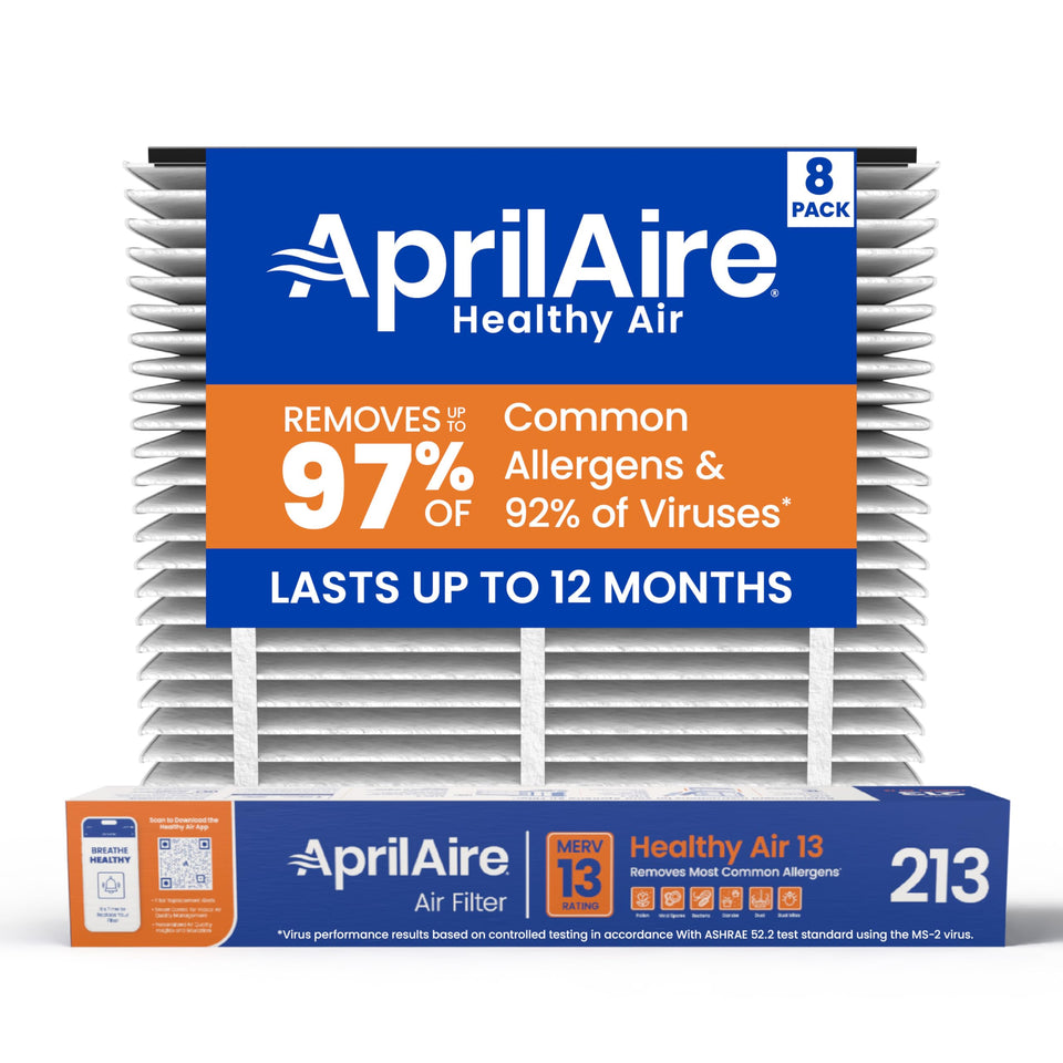 Aprilaire 213 filter packaging shows genuine USA-made replacement for compatible purifiers