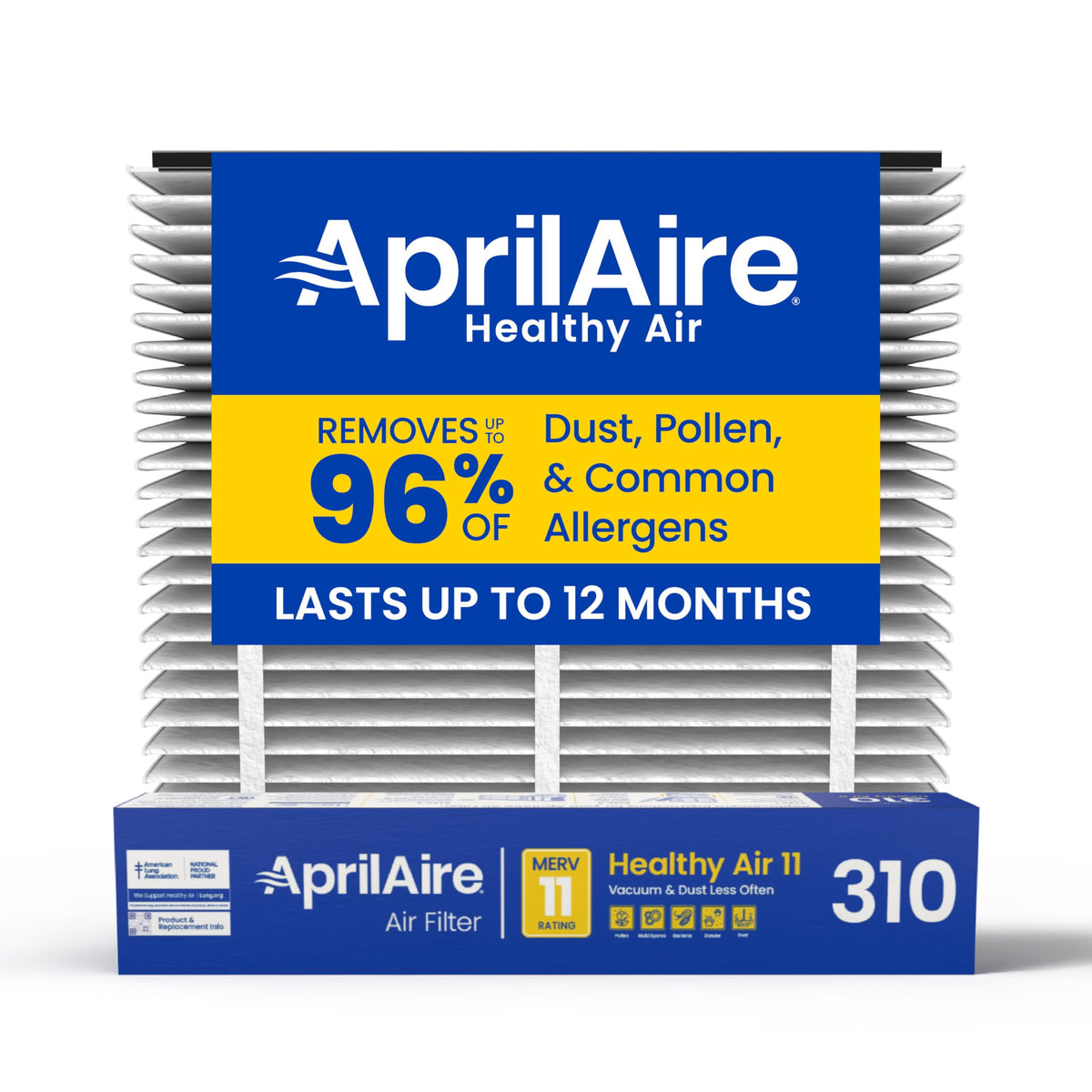 Aprilaire 310 replacement filter front view, 20x20x4, optimized for cleaner indoor air.