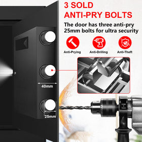 Aprxuvot safe bolts; three 25mm bolts deter forced entry