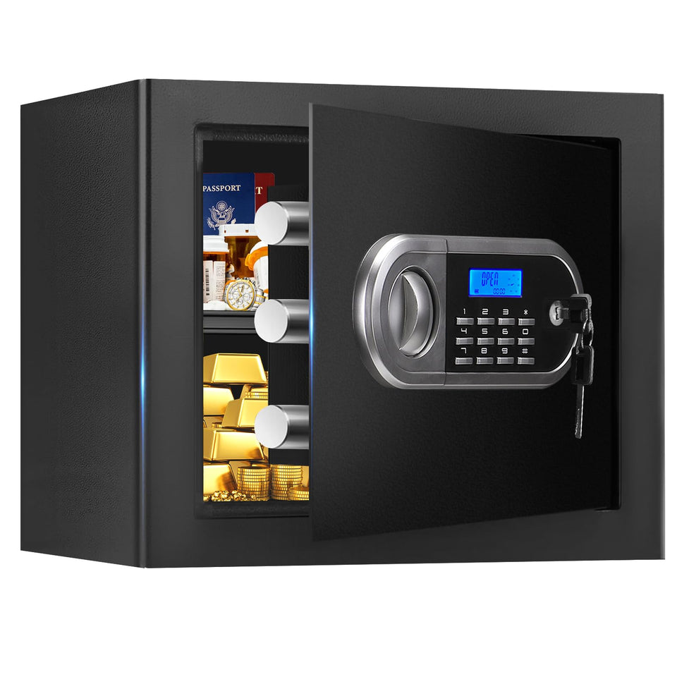 Aprxuvot 1.3 cu ft safe box front view; compact storage for documents and jewelry