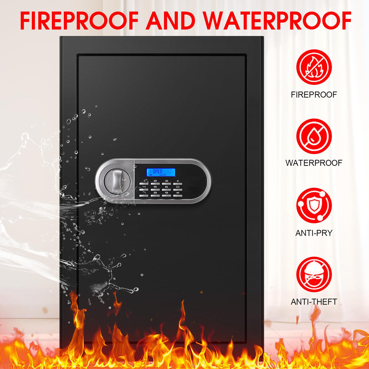 Aprxuvot safe interior with LED light helps locate items