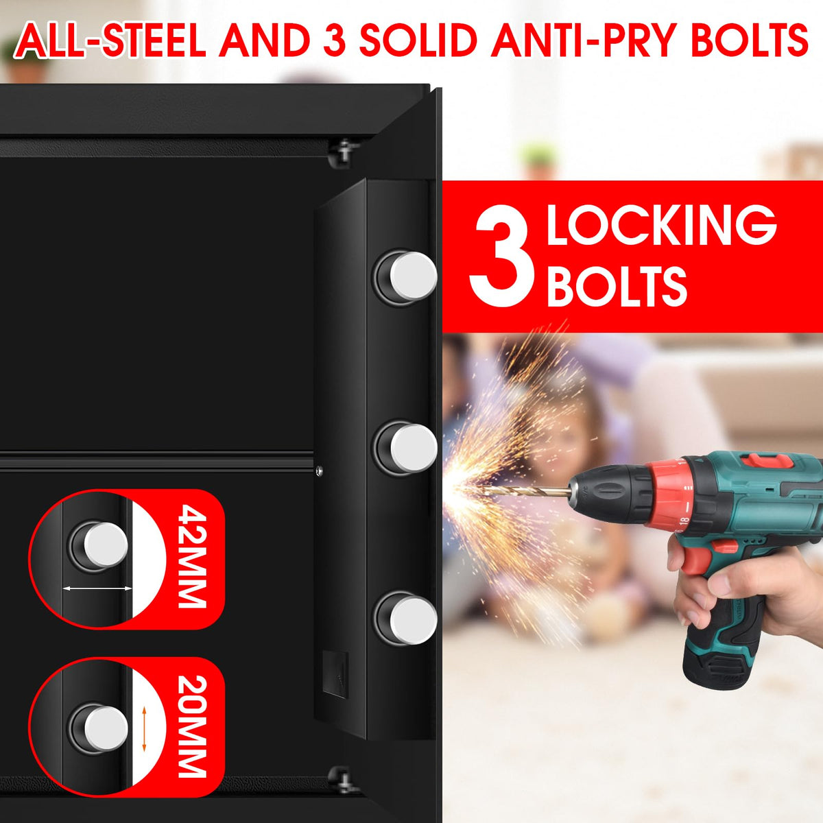 Aprxuvot safe back with predrilled holes for wall or floor mounting