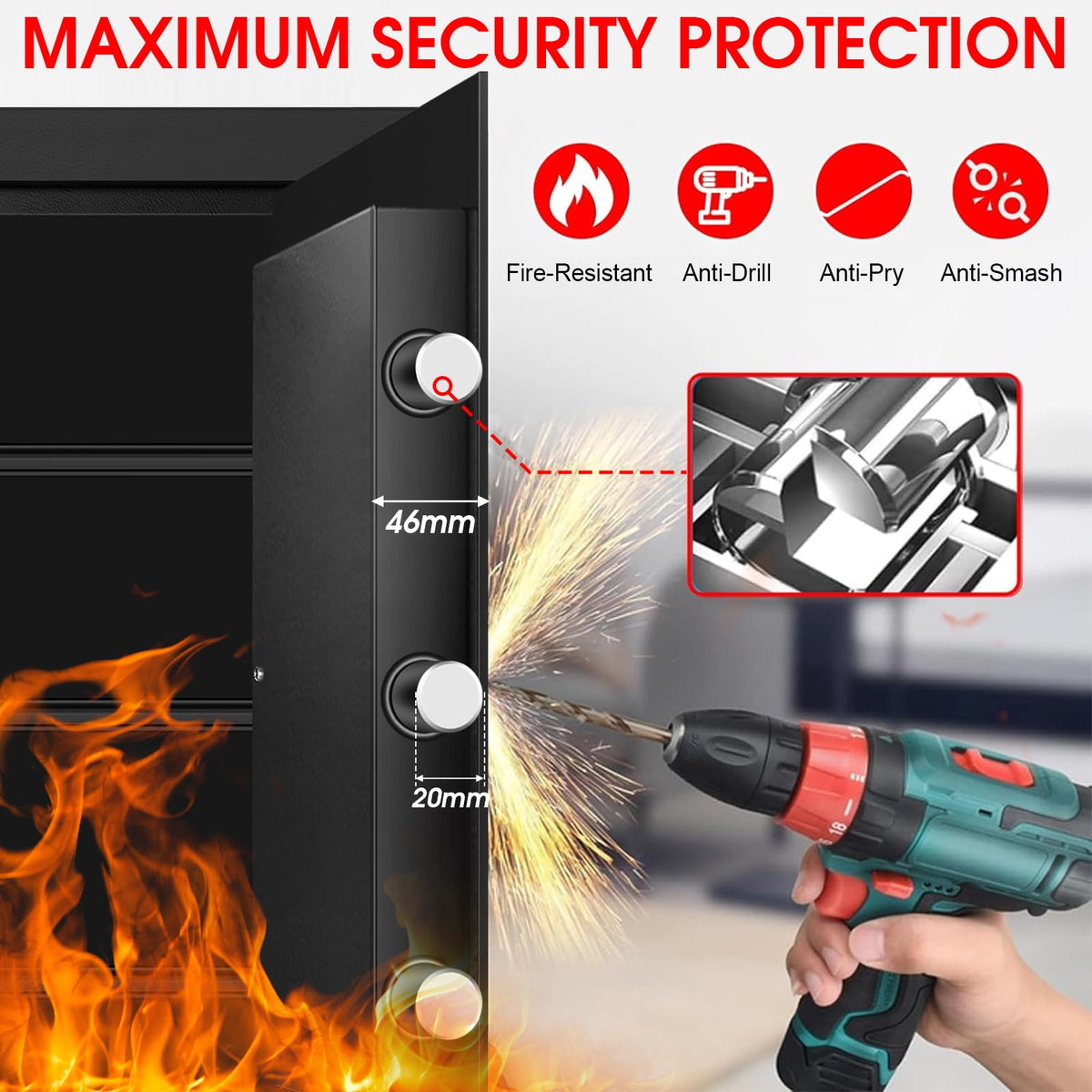 Aprxuvot compact safe interior with LED light for visibility