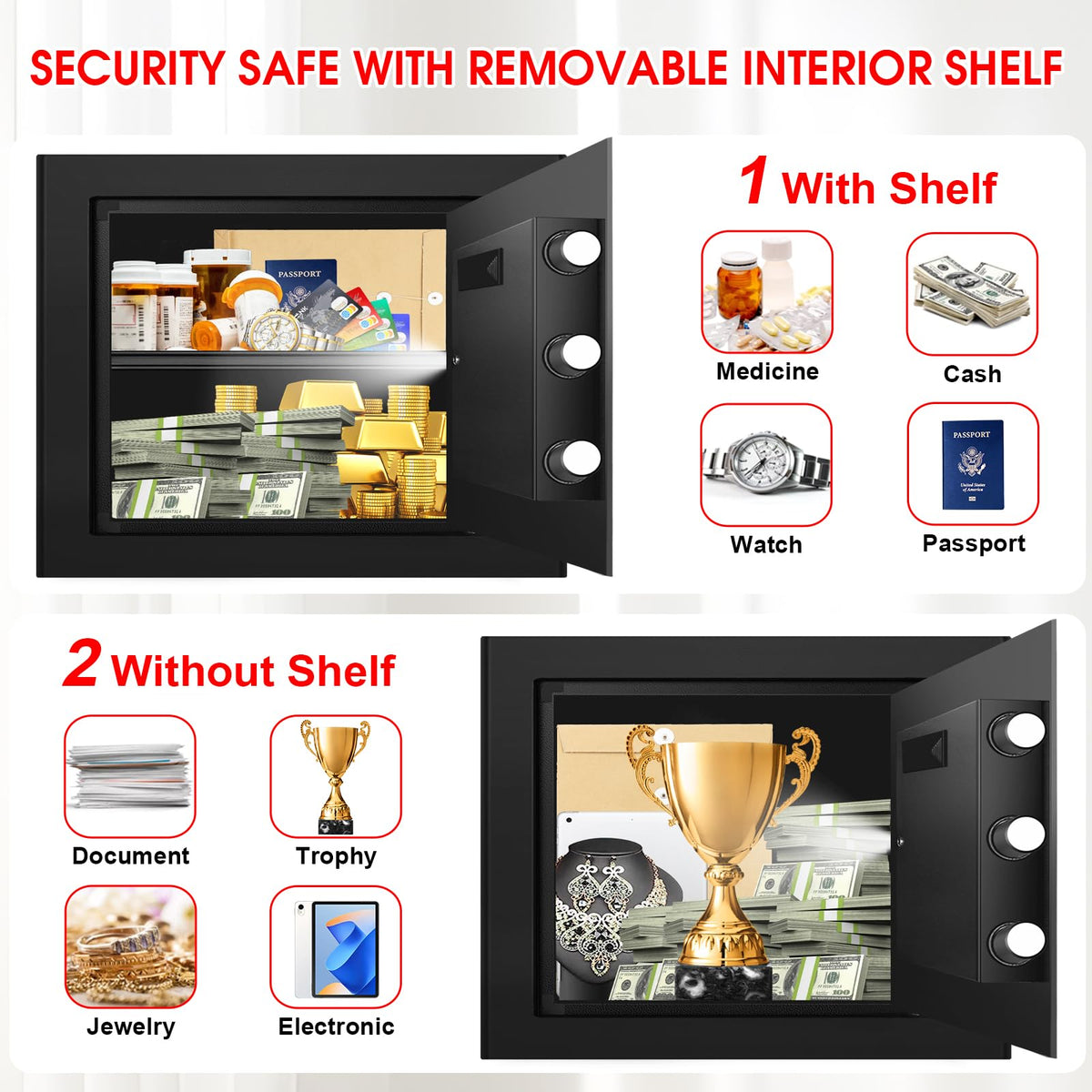 Aprxuvot compact safe mounting holes for wall or floor installation