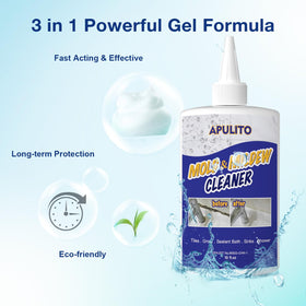 APULITO Cleaner Gel applied to tile, removing stains on bathroom surfaces.
