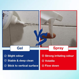 APULITO Cleaner Gel sticks to vertical shower walls for easy cleaning.