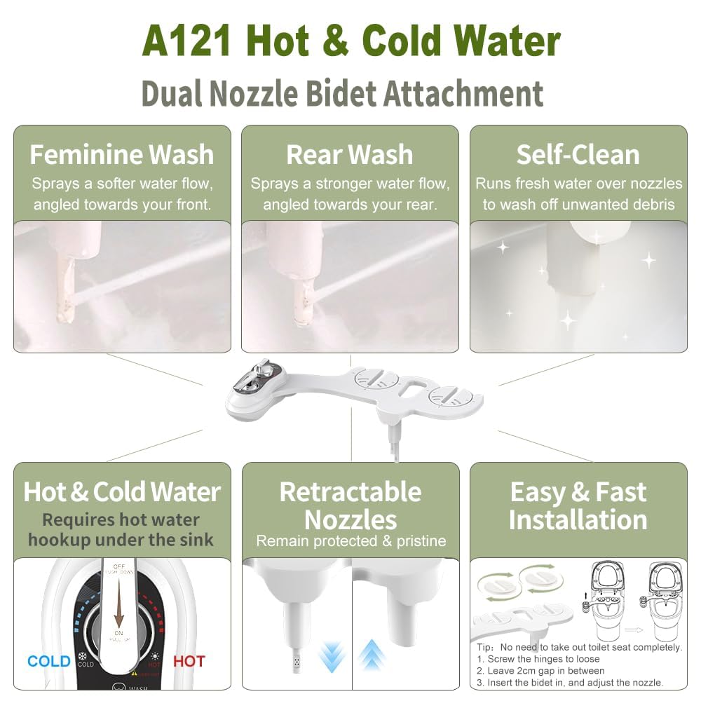 APURE BIDET A121 dual nozzles visible offering wash options