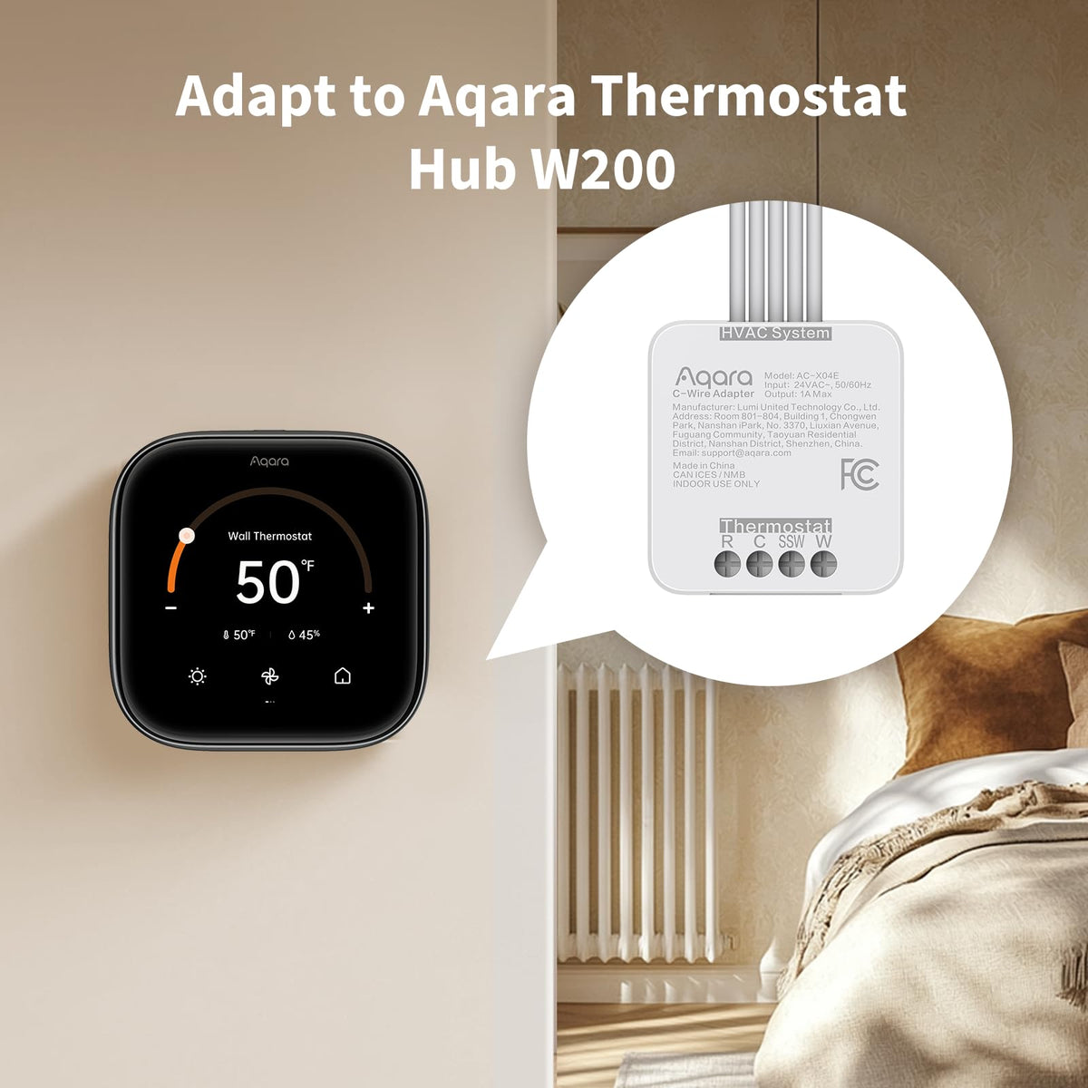 Aqara C-Wire Adapter provides constant power to thermostat without rewiring.