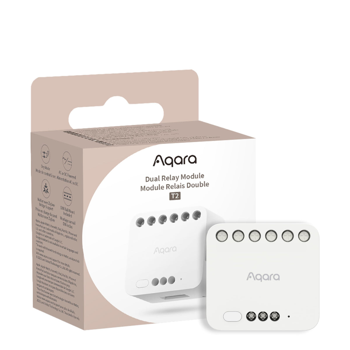 Aqara Dual Relay Module T2 front view showing compact design for easy installation