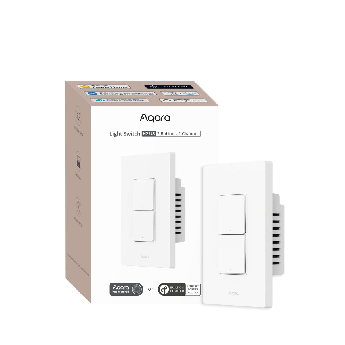 Aqara H2 switch front view showing a sleek design for modern smart homes.