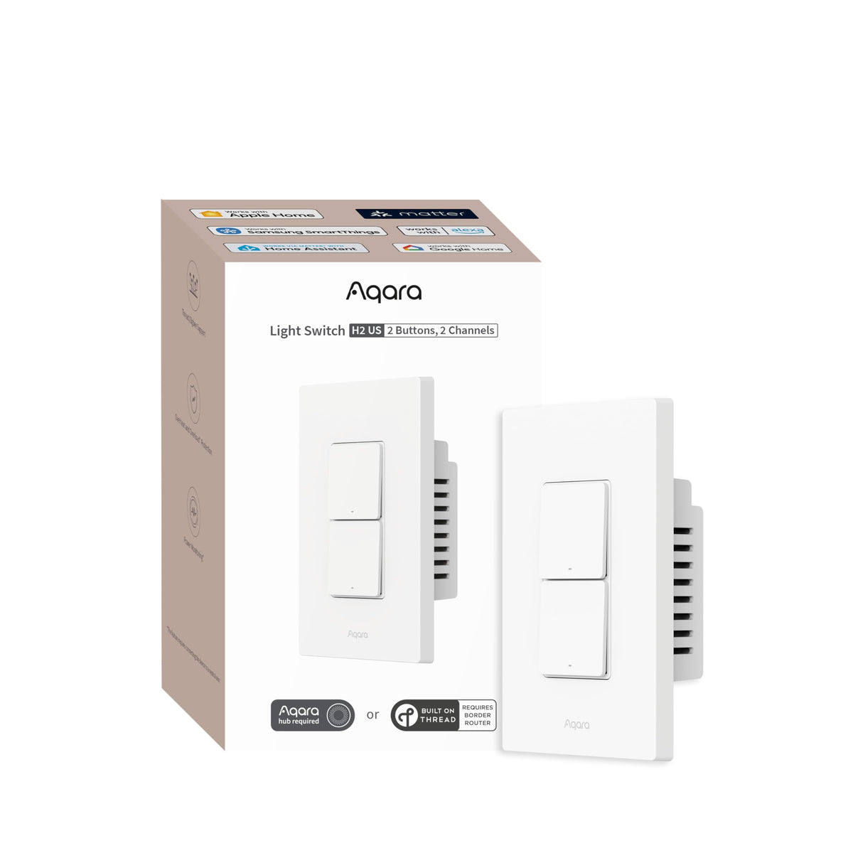 Aqara Smart Light Switch H2 front view showing dual channels for automation.