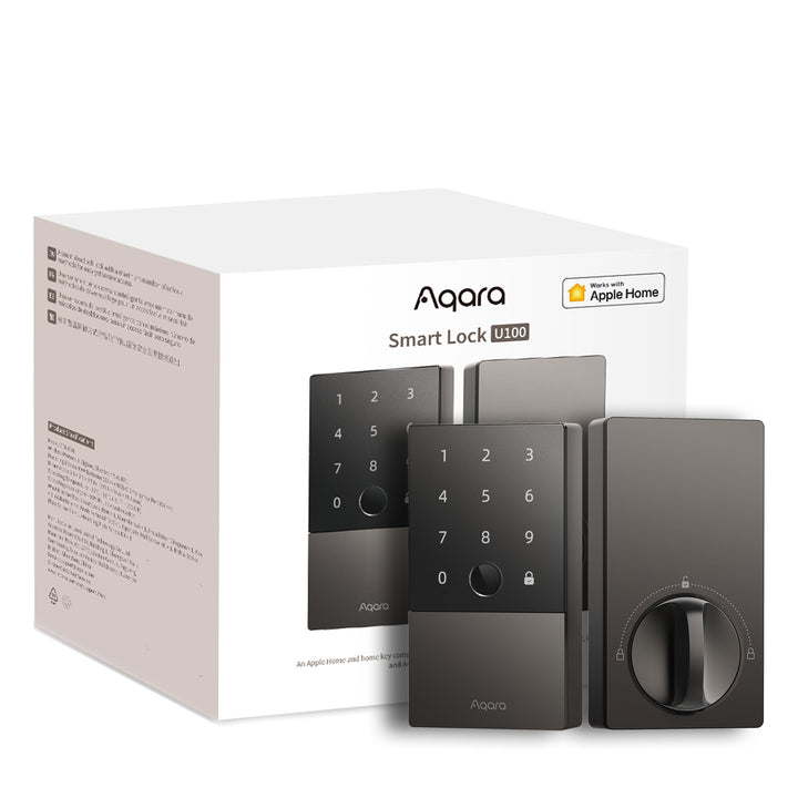 Aqara U100 front view showing secure, modern door lock design for entry convenience.