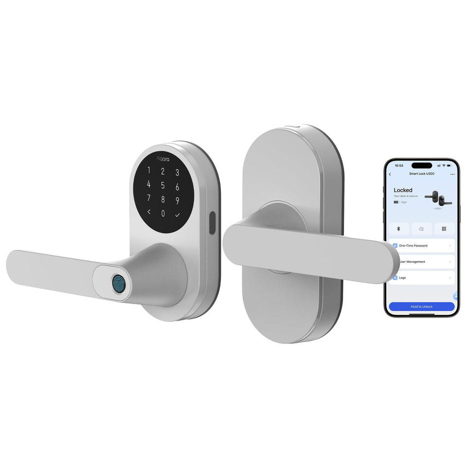 Aqara U300 front door lock with handle for secure, stylish entry.