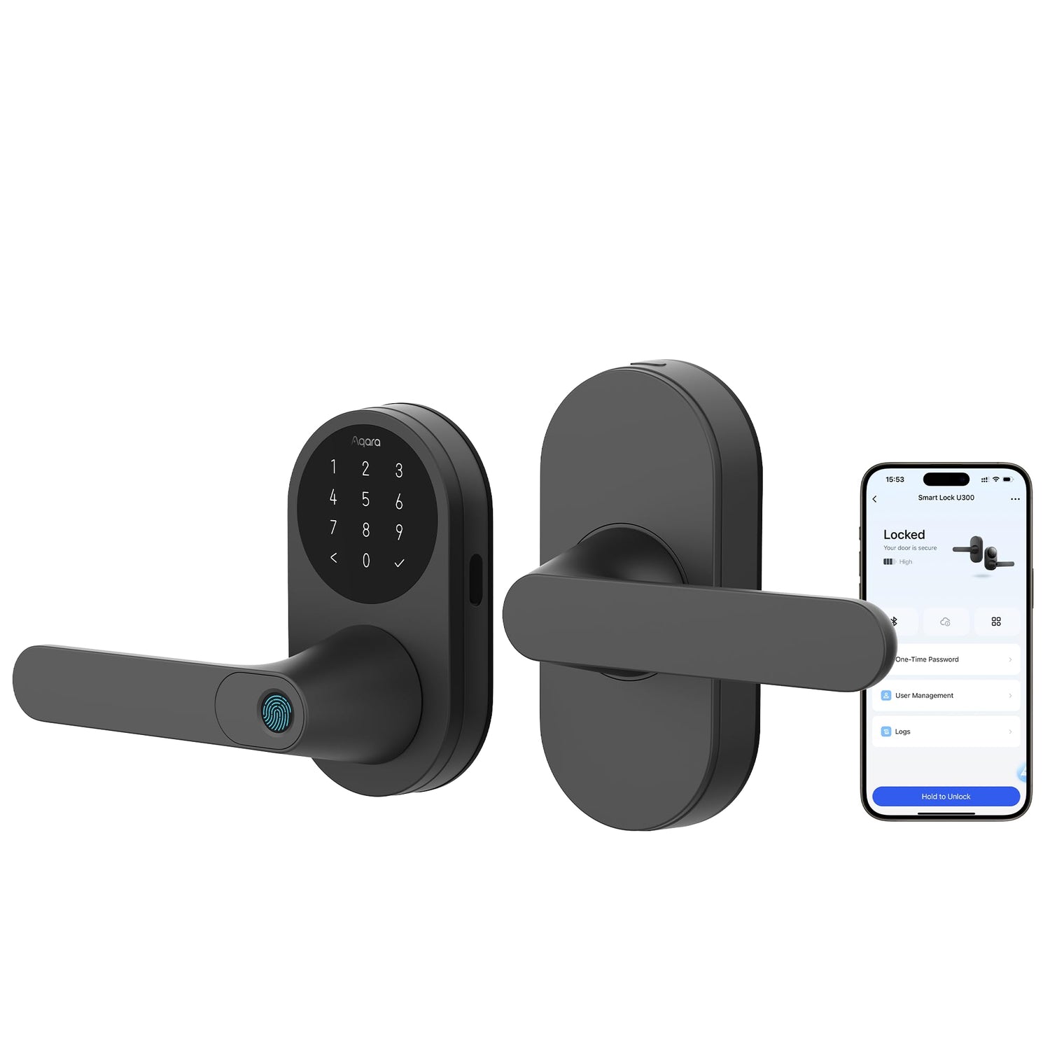 Aqara U300 front door lock with a sleek black finish delivers secure entry for busy households.