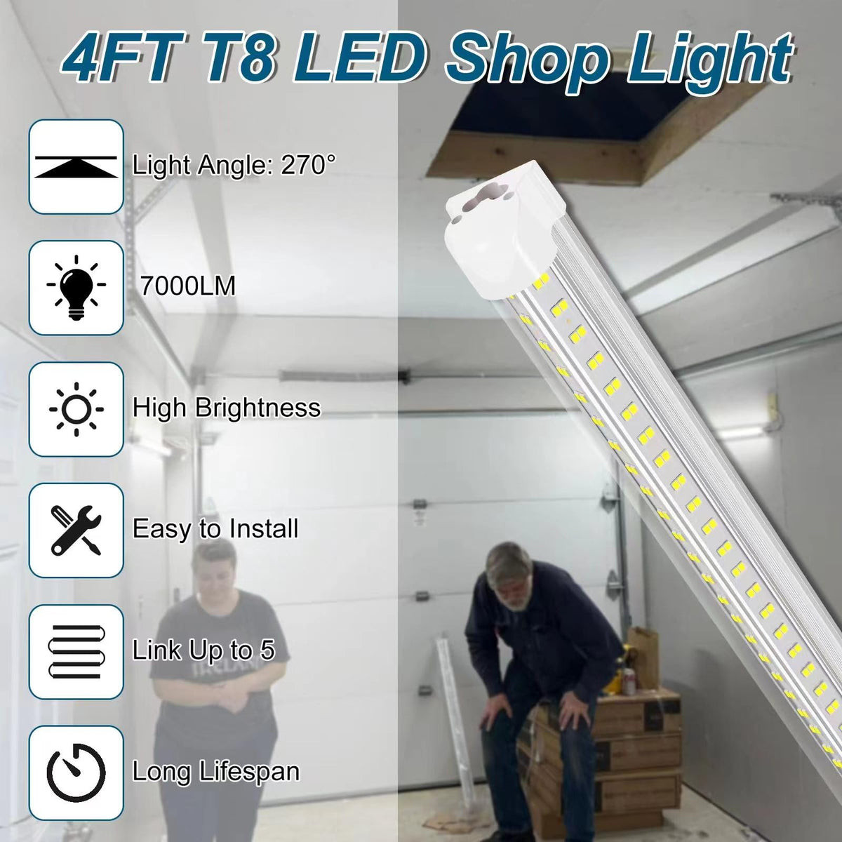 AQIQUUT LED shop light with easy plug-and-play installation.