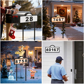 Aqonsie address sign showing 3-color light for versatile visibility and mood.