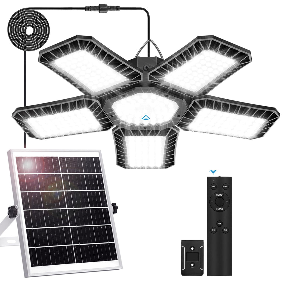 Aqonsie 267-LED solar shed light provides bright panel illumination for sheds.