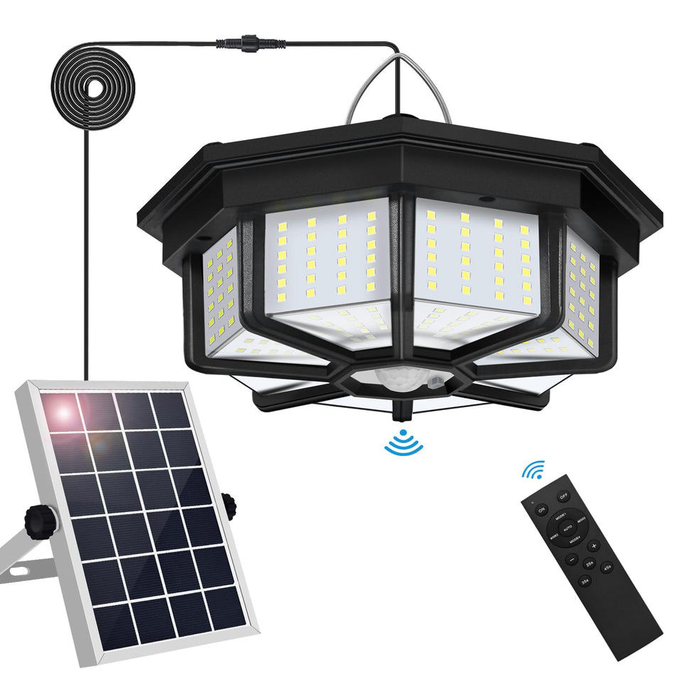 Aqonsie solar shed light with eight-sided design for wide-area illumination.
