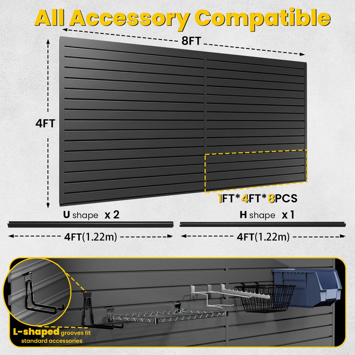 AQOVOR slatwall hardware kit enhances instant organization on walls.