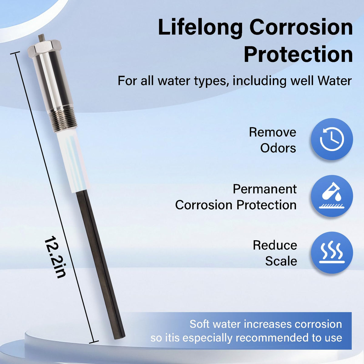 AQOVOR titanium rod with precious metal layer provides long-lasting corrosion protection.