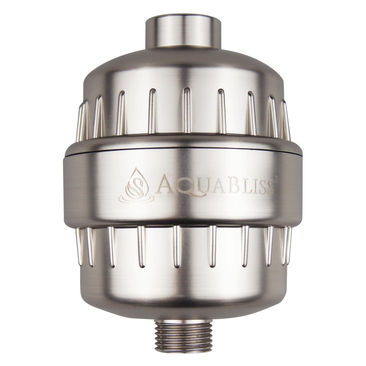 AquaBliss SF100-BN filter cartridge installed to reduce chlorine for healthier skin and hair.