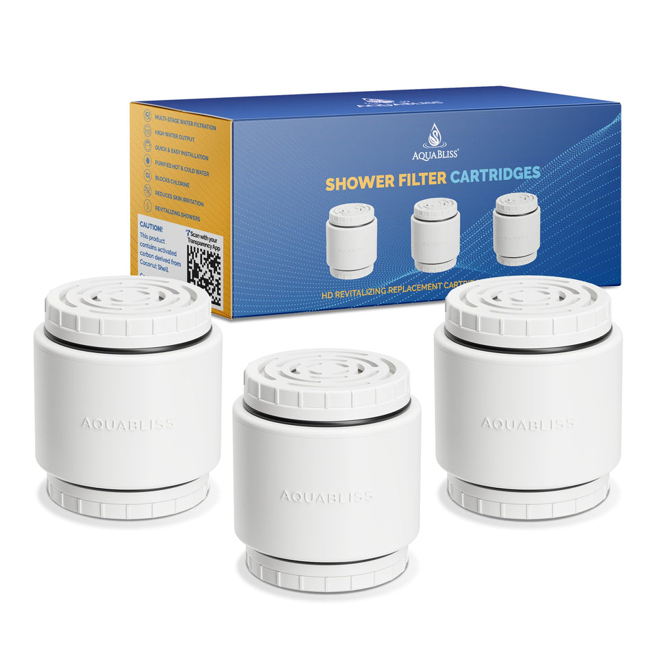 AquaBliss SF500 replacement cartridge installed for cleaner shower water